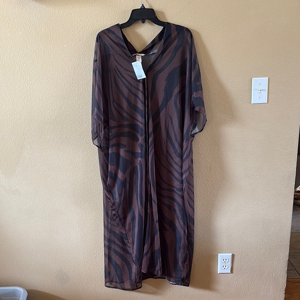 H&M Brown and Black Patterned swim suit cover/dress